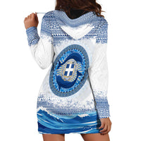 Greece Dolphin Hoodie Dress with Greek Key Pattern and Ocean Wave Design