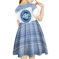 Greece Dolphin Kid Short Sleeve Dress with Greek Key Pattern and Ocean Wave Design