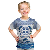 Greece Dolphin Kid T Shirt with Greek Key Pattern and Ocean Wave Design