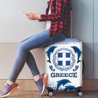Greece Dolphin Luggage Cover with Greek Key Pattern and Ocean Wave Design