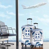 Greece Dolphin Luggage Cover with Greek Key Pattern and Ocean Wave Design