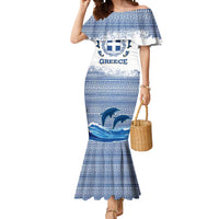 Greece Dolphin Mermaid Dress with Greek Key Pattern and Ocean Wave Design