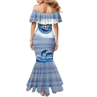 Greece Dolphin Mermaid Dress with Greek Key Pattern and Ocean Wave Design