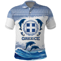 Greece Dolphin Polo Shirt with Greek Key Pattern and Ocean Wave Design