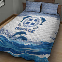 Greece Dolphin Quilt Bed Set with Greek Key Pattern and Ocean Wave Design