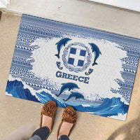 Greece Dolphin Rubber Doormat with Greek Key Pattern and Ocean Wave Design