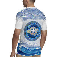 Greece Dolphin Rugby Jersey with Greek Key Pattern and Ocean Wave Design