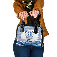 Greece Dolphin Shoulder Handbag with Greek Key Pattern and Ocean Wave Design
