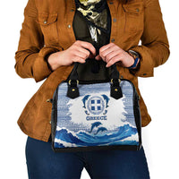 Greece Dolphin Shoulder Handbag with Greek Key Pattern and Ocean Wave Design
