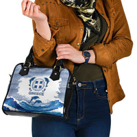 Greece Dolphin Shoulder Handbag with Greek Key Pattern and Ocean Wave Design