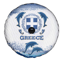 Greece Dolphin Spare Tire Cover with Greek Key Pattern and Ocean Wave Design