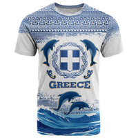 Greece Dolphin T Shirt with Greek Key Pattern and Ocean Wave Design