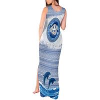 Greece Dolphin Tank Maxi Dress with Greek Key Pattern and Ocean Wave Design