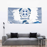 Greece Dolphin Tapestry with Greek Key Pattern and Ocean Wave Design