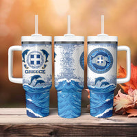 Greece Dolphin Tumbler With Handle with Greek Key Pattern and Ocean Wave Design