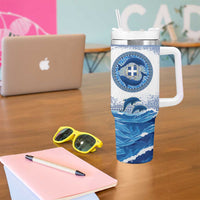 Greece Dolphin Tumbler With Handle with Greek Key Pattern and Ocean Wave Design