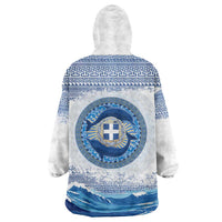 Greece Dolphin Wearable Blanket Hoodie with Greek Key Pattern and Ocean Wave Design
