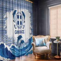 Greece Dolphin Window Curtain with Greek Key Pattern and Ocean Wave Design