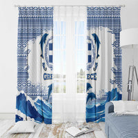 Greece Dolphin Window Curtain with Greek Key Pattern and Ocean Wave Design