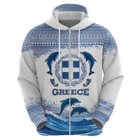 Greece Dolphin Zip Hoodie with Greek Key Pattern and Ocean Wave Design