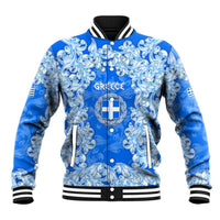 Greece Baroque Pattern Baseball Jacket with Greek Flag Crest and Country Map