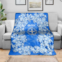 Greece Baroque Pattern Blanket with Greek Flag Crest and Country Map