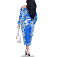 Greece Baroque Pattern Family Matching Off The Shoulder Long Sleeve Dress and Hawaiian Shirt with Greek Flag Crest and Country Map
