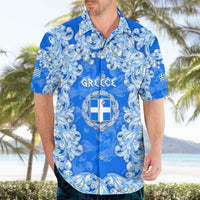Greece Baroque Pattern Hawaiian Shirt with Greek Flag Crest and Country Map