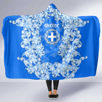 Greece Baroque Pattern Hooded Blanket with Greek Flag Crest and Country Map