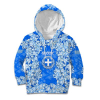 Greece Baroque Pattern Kid Hoodie with Greek Flag Crest and Country Map