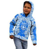 Greece Baroque Pattern Kid Hoodie with Greek Flag Crest and Country Map