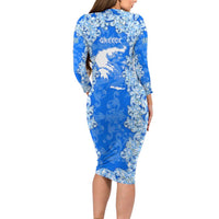 Greece Baroque Pattern Long Sleeve Bodycon Dress with Greek Flag Crest and Country Map