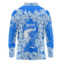 Greece Baroque Pattern Long Sleeve Polo Shirt with Greek Flag Crest and Country Map