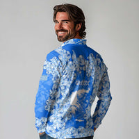 Greece Baroque Pattern Long Sleeve Polo Shirt with Greek Flag Crest and Country Map