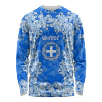 Greece Baroque Pattern Long Sleeve Shirt with Greek Flag Crest and Country Map