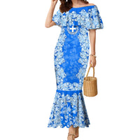 Greece Baroque Pattern Mermaid Dress with Greek Flag Crest and Country Map