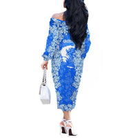 Greece Baroque Pattern Off The Shoulder Long Sleeve Dress with Greek Flag Crest and Country Map