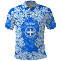 Greece Baroque Pattern Polo Shirt with Greek Flag Crest and Country Map