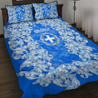 Greece Baroque Pattern Quilt Bed Set with Greek Flag Crest and Country Map
