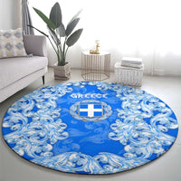 Greece Baroque Pattern Round Carpet with Greek Flag Crest and Country Map