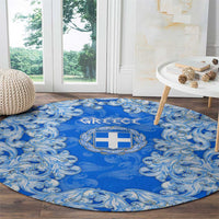 Greece Baroque Pattern Round Carpet with Greek Flag Crest and Country Map