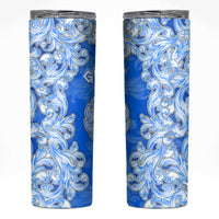 Greece Baroque Pattern Skinny Tumbler with Greek Flag Crest and Country Map