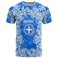 Greece Baroque Pattern T Shirt with Greek Flag Crest and Country Map