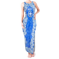 Greece Baroque Pattern Tank Maxi Dress with Greek Flag Crest and Country Map