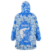 Greece Baroque Pattern Wearable Blanket Hoodie with Greek Flag Crest and Country Map