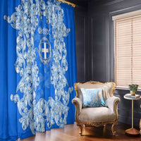 Greece Baroque Pattern Window Curtain with Greek Flag Crest and Country Map