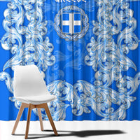 Greece Baroque Pattern Window Curtain with Greek Flag Crest and Country Map