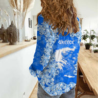 Greece Baroque Pattern Women Casual Shirt with Greek Flag Crest and Country Map