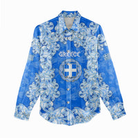 Greece Baroque Pattern Women Casual Shirt with Greek Flag Crest and Country Map