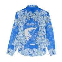 Greece Baroque Pattern Women Casual Shirt with Greek Flag Crest and Country Map